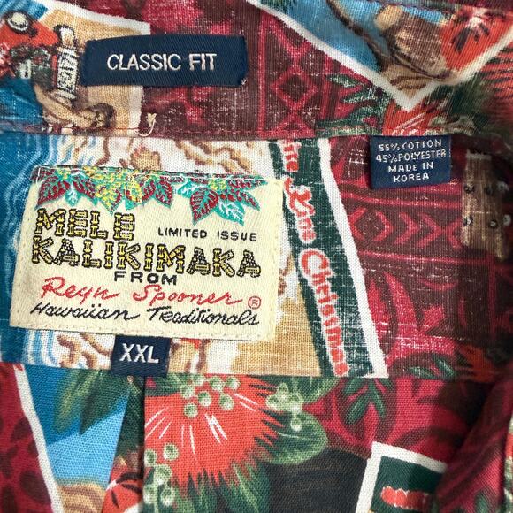 Reyn Spooner Mens Mele Kalikimaka Hawaiian Shirt 2XL Red Santa Music Hula Girl - Picture 4 of 13